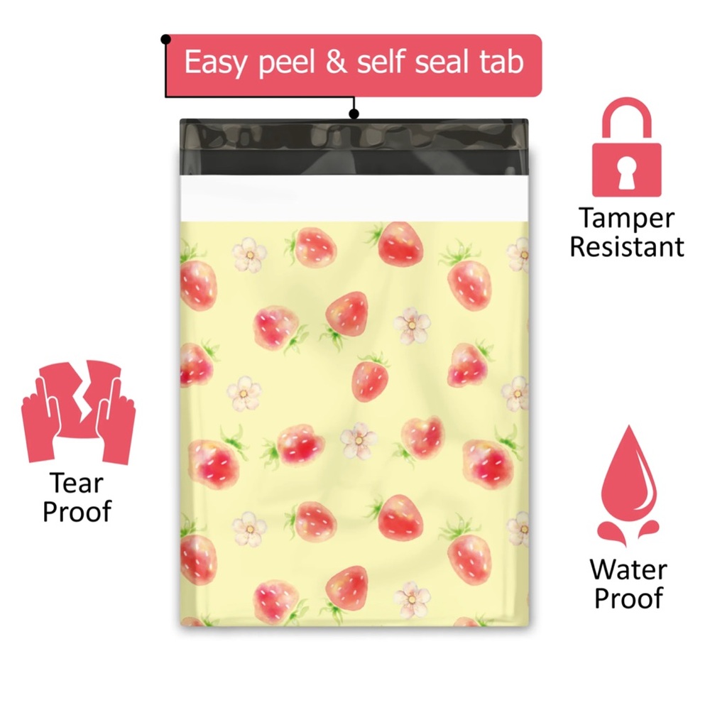 NEW!🍓20 Watercolor Yellow Strawberry Poly Mailers 10 x 13 inch - Picture 2 of 5